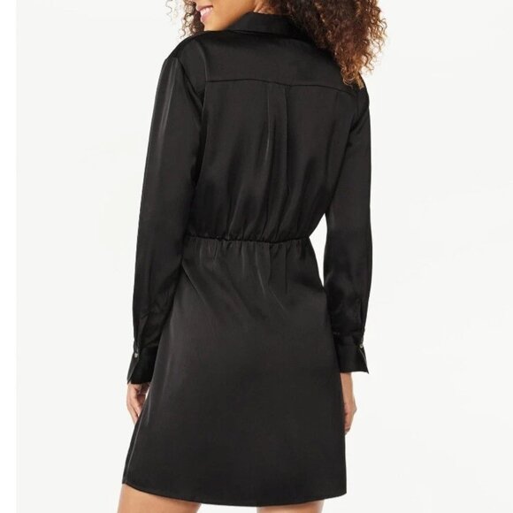 NWT Scoop Women's Wrap Tie Long Sleeve Collared Black Mini Dress, size L (12-14) - Picture 2 of 9